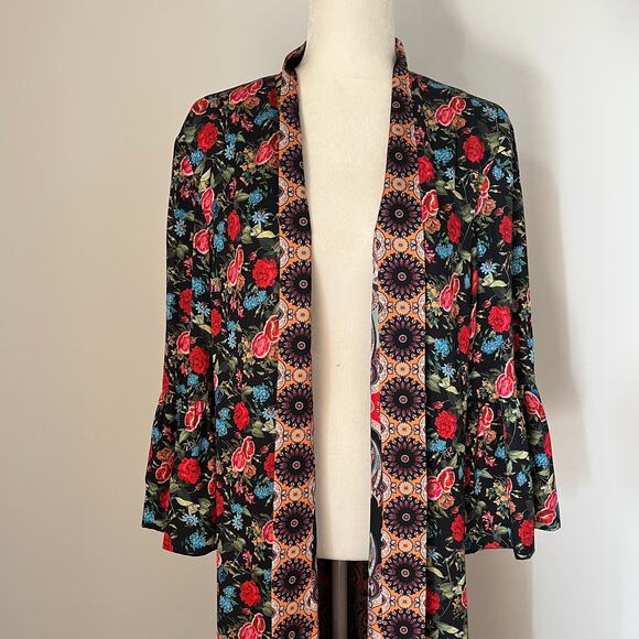 Alice + Olivia Dottie Reversible Now & Forever Tangerine Midi Kimono Jacket M/L - Picture 4 of 12